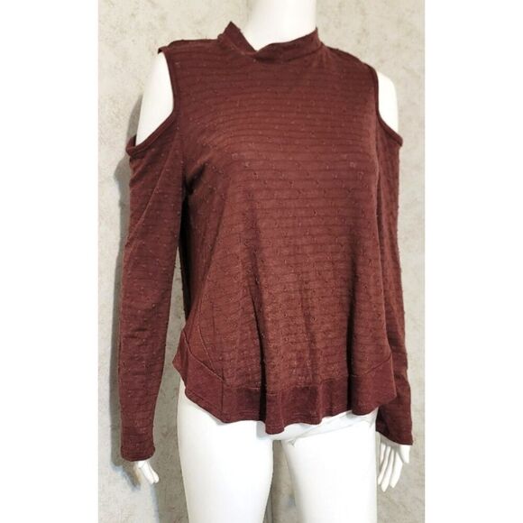 Lazy Sundays Mulberry Cold Shoulder Cotton Blend Top - Size M - Picture 2 of 9